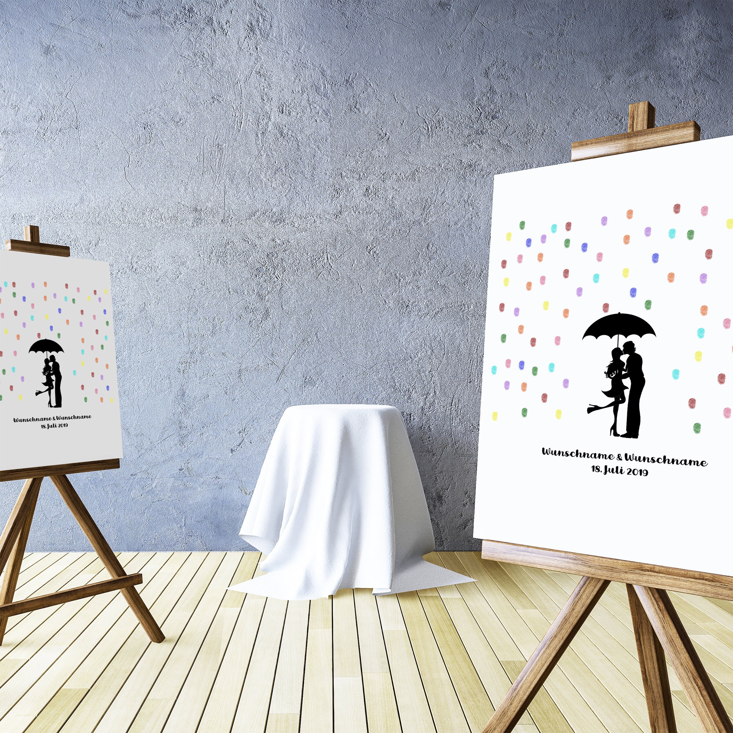 Libro degli ospiti personalizzato in tela per matrimonio – Albero delle impronte digitali con nome e data – Regalo di nozze individuale 50 x 50 cm - Italia