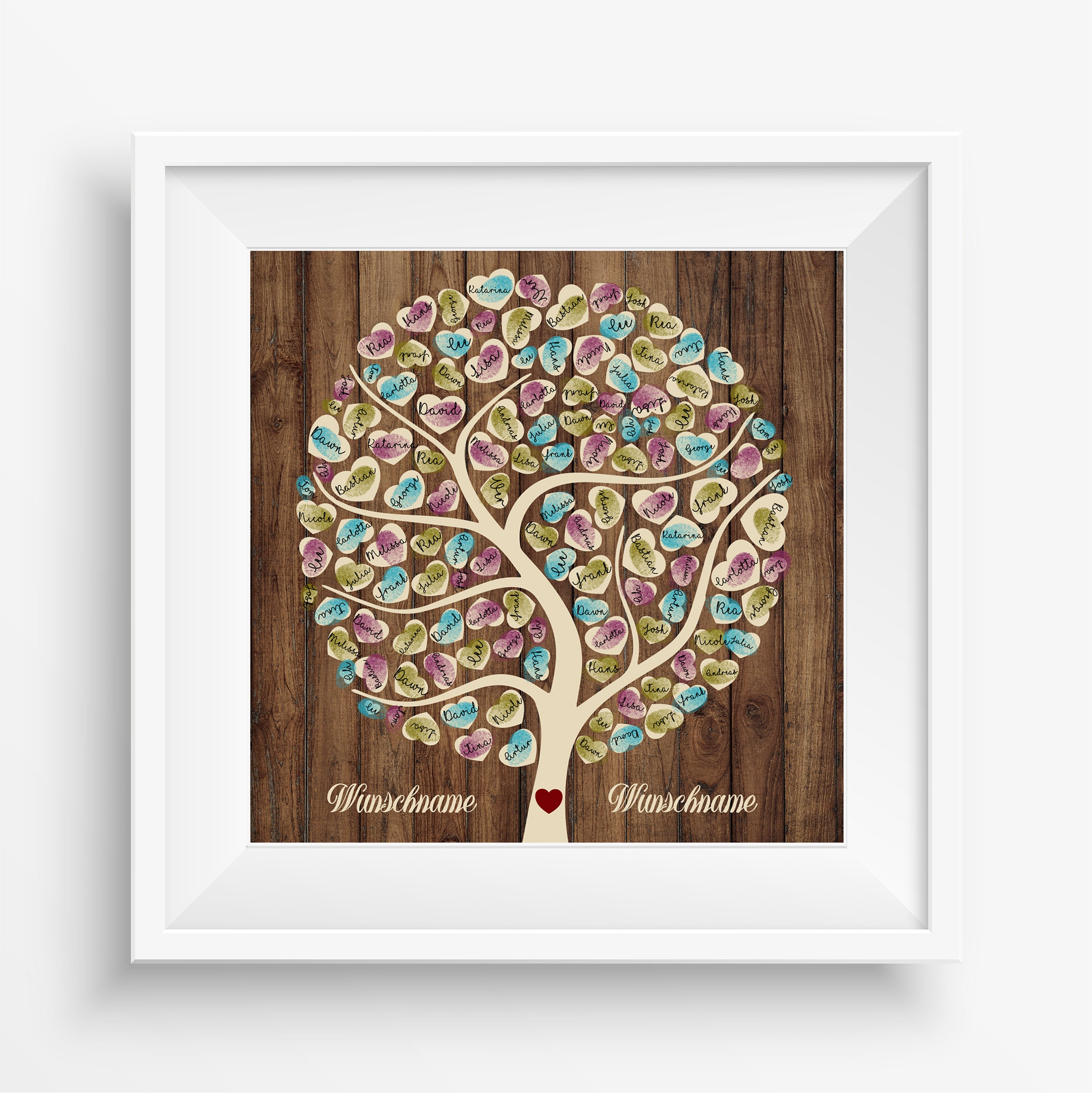 Libro degli ospiti personalizzato in tela per matrimonio – Albero delle impronte digitali con nome e data – Regalo di nozze individuale 50 x 50 cm - Italia