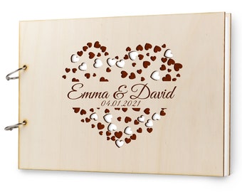 Guest book wedding wood personalized with name laser engraving DIN A4 cross 300 x 215 mm, 50 sheets 300 gr paper engraving wedding guest book