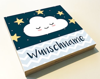 Holzbild "Wolke Name" personalisiert Geschenk Namen Holzschild, 15x15 cm aufhängen o. hinstellen Geburt Geburtstag Dankeschön Wandbild