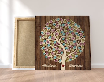 Gästebuch Hochzeit Fingerabdruck Leinwand Personalisiert Wooden Tree Geschenk Hochzeitsdekoration Namen 50x50 cm Keilrahmen Wedding Tree