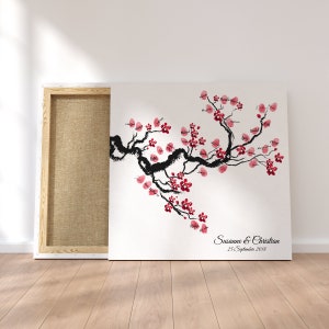 Gästebuch Hochzeit Fingerabdruck Leinwand Personalisiert Chinese Cherry Brautpaar Geschenk Hochzeitsdekoration Namen 50x50 cm Keilrahmen