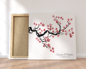 Gästebuch Hochzeit Fingerabdruck Leinwand Personalisiert Chinese Cherry Brautpaar Geschenk Hochzeitsdekoration Namen 50x50 cm Keilrahmen