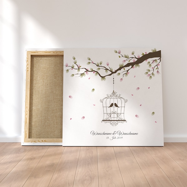 Guestbook Wedding Fingerprint Canvas Personalized Heart Newlyweds Gift Wedding Decoration Names 50 x 50 cm Wedding Tree