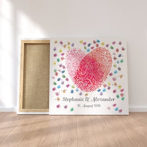 Personalized Wedding Guest Book Canvas – Wedding Tree Fingerprint with Hearts & Names – Gift for the Bride and Groom 50 x 50 cm
