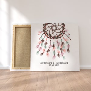 Gästebuch Hochzeit Fingerabdruck Leinwand Personalisiert Traumfänger Brautpaar Geschenk Hochzeitsdekoration Namen 50x50 cm Keilrahmen