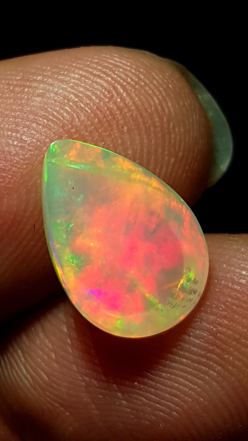 Top Quality Natural Ethiopian Opal Gemstone loose opal stone 3.20 Cts 9x13 mm Opal Smooth pear Cabochon Ethiopian Multi Fire Opal