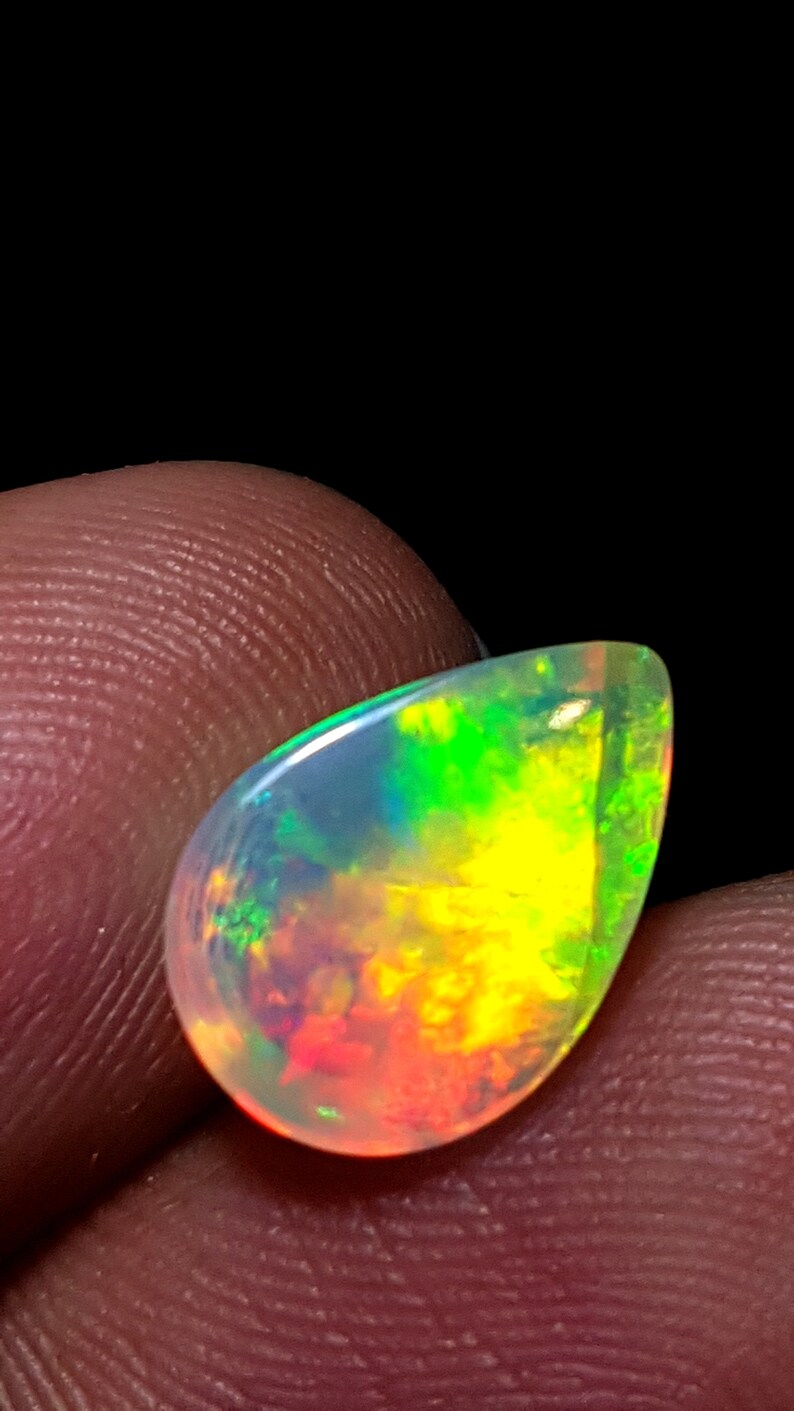 Top Quality Natural Ethiopian Opal Gemstone loose opal stone 3.20 Cts 9x13 mm Opal Smooth pear Cabochon Ethiopian Multi Fire Opal