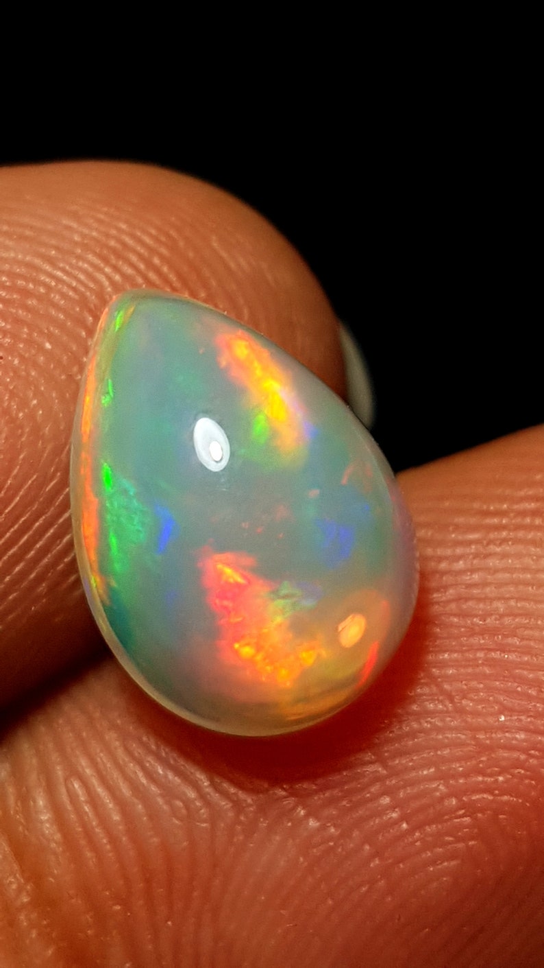 Top Quality Natural Ethiopian Opal Gemstone loose opal stone 3.20 Cts 9x13 mm Opal Smooth pear Cabochon Ethiopian Multi Fire Opal