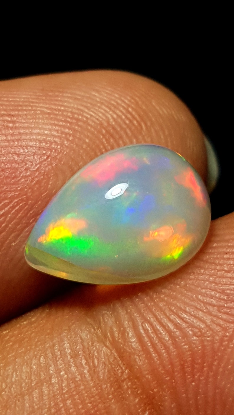 Top Quality Natural Ethiopian Opal Gemstone loose opal stone 3.20 Cts 9x13 mm Opal Smooth pear Cabochon Ethiopian Multi Fire Opal