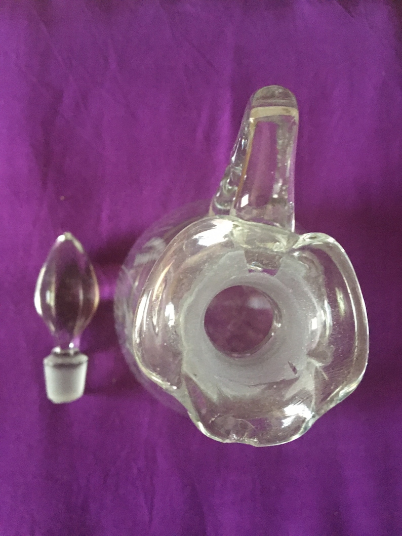 Vintage etched glass vinegar oil bottle with stopper. Leaf and Etsy