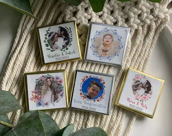 10 Personalisierte Mini Schokoladen Gold Silber Papier Aufkleber rund Eukalyptus Gastgeschenk Dankeschön Taufe Hochzeit Konfirmation Baby