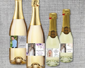 12 Personalized Sparkling Wine Piccolo Labels Stickers with Picture Photo Guest Gift Thank You Wedding Communion Confirmation Baptism Birth