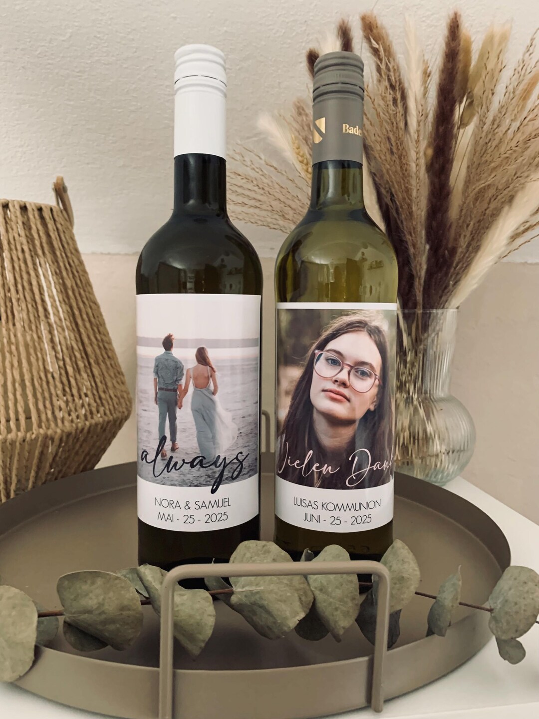 8 Flaschenetiketten Selbstklebend, Personalisierbar Mit Eigenem Text - Holz-Look, Ca. 96x85 Mm, Für Wein, Sekt & Mehr