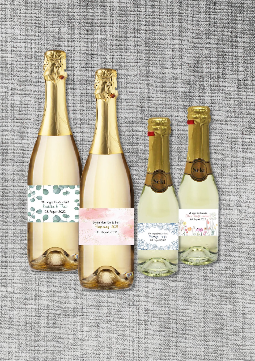 12 Personalisierte Sekt Wein Piccolo Etiketten Aufkleber JGA