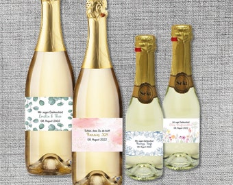 12 Personalized Sparkling Wine Piccolo Labels Stickers JGA Guest Gift Thank You Baptism Wedding Confirmation Communion Birthday