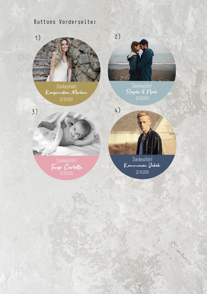 10 Personalized Buttons Badge 59mm 10 Organza Pouchs Thank You Photo Photo Baptism Birth Wedding Confirmation Communion Host Gift