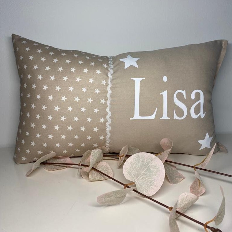 Pillow with name, pillow personalized, star pillow, baptism pillow, birth pillow, decorative pillow, baptism, birth, personalized, pillow image 1