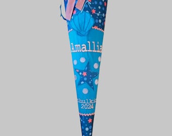 Mermaid Lola fabric school cone with name, matching the schoolbag, girl's first day of school