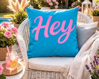 Outdoor cushion cover "Hey Garden" personalized garden decoration balcony water-repellent, cushion with name turquoise cushion cover 50 x 50 cm