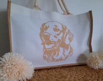 Jute bag, dog head, gift idea, lucky bag, cotton handbag, sustainable shopping bag, jute bag
