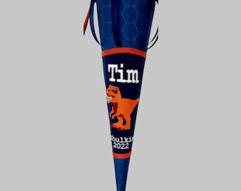 School cone matching the Eldrador Lava Dragon schoolbag, personalized with name, made of fabric, candy cone for a boy's first day of school