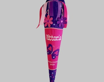 School cone matching the Dreamy Pegasus schoolbag, fabric butterflies with name, first day of school for girls, candy cone