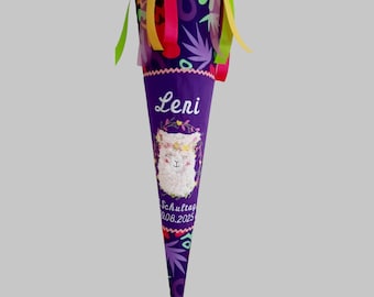 School cone matching the satchel, AmBärzonas Lama made of fabric with name, girl's first day of school, candy cone