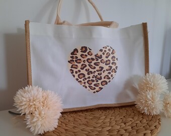 Jute bag, heart, gift idea, lucky bag, cotton handbag, sustainable shopping bag, jute bag