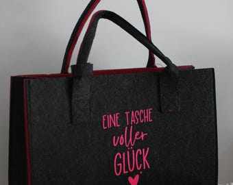 Felt bag for women with saying, A bag full of happiness shopping bag, sustainable handbag, gift idea for women