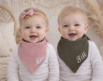 Personalized muslin scarf with name / embroidered baby bib / cotton triangular scarf / burp cloth gift for newborns