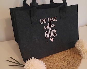 Felt bag for women with saying, A bag full of happiness shopping bag, sustainable handbag, gift idea for women
