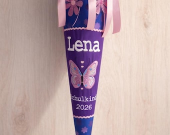 School cone matching the schoolbag, butterfly maja, fabric butterfly with name, girl's first day of school candy cone