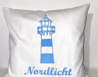 Pillow with name, northern lights, lighthouse, maritime, living room, personalized, gift, pillow