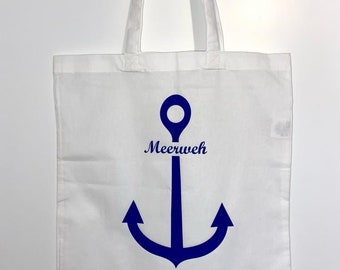 Jutebeutel, Baumwolltasche,Tasche,Beutel mit Spruch,Stoffbeutel,Anker,Maritim