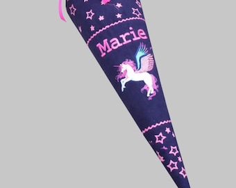 School cone matching the Pegasus Night Nuala Pegasus satchel, made of fabric with name, for girls starting school