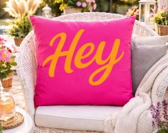 Outdoor cushion cover "Hey Garden" personalized garden decoration balcony water-repellent, cushion with name pink cushion cover 50 x 50 cm