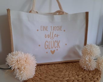Jute bag "A bag full of happiness", gift idea, lucky bag, cotton handbag, sustainable shopping bag, jute bag