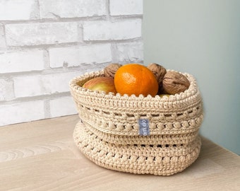 Panier au crochet de style bohème couleur sable