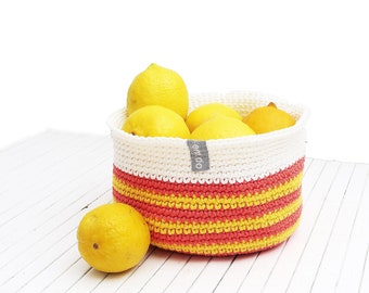 striped crochet basket made of cotton