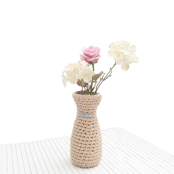 Vase Textilgarn beige/gold/rose