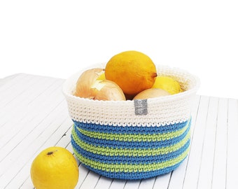 striped crochet basket made of cotton