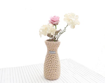 Vase Textilgarn beige/gold/rose