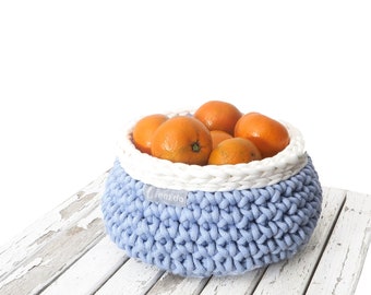 Crochet basket made of textile yarn in marsala beige