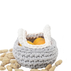 Textile basket small grey with white handles