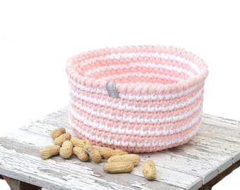 Panier à crochet Utensilo en fils de ruban en rose/blanc