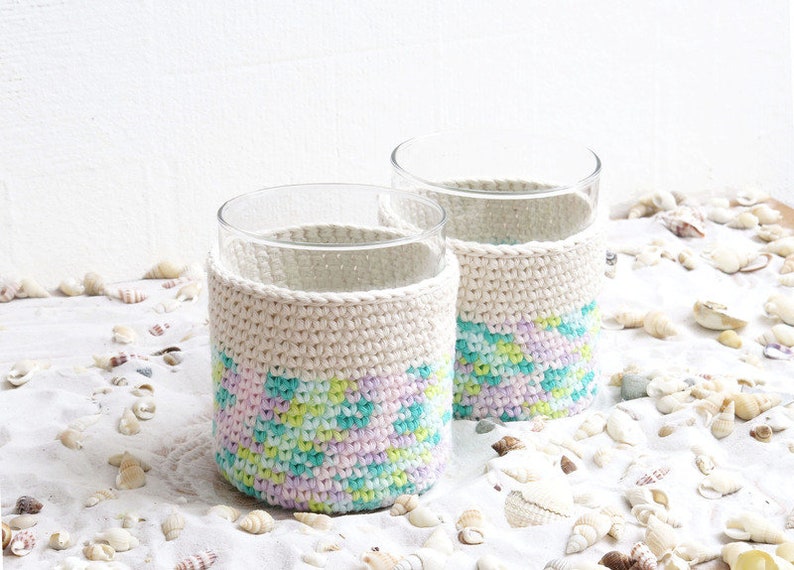 Crocheted Tea Light holder with glass insert image 1