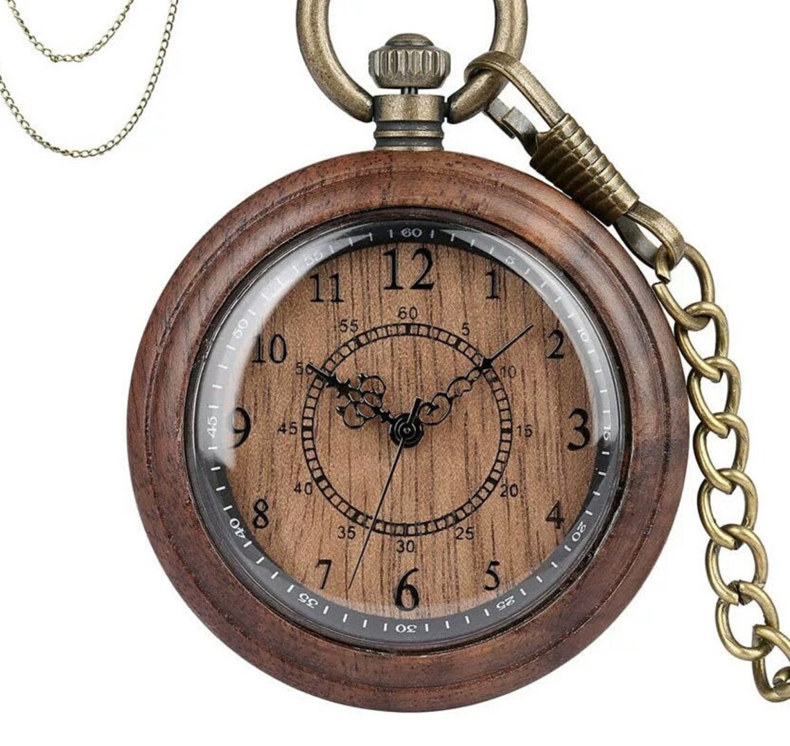 Wooden Pocket Watch in Dark Brown Retro Style With Brass Etsy UK