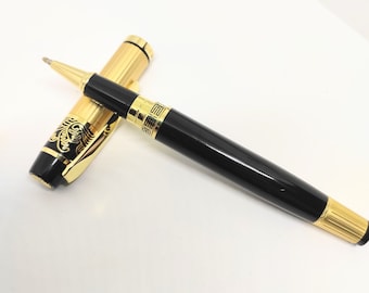 Gelschreiber, Kugelschreiber, Schreibgerät, großes elegantes  Modell in gold und schwarz mit Dekor.  Initialen möglich