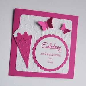 PERSONALISIERTE Einladung Handarbeit zur Einschulung 1. Schultag **Schultüte**  Schmetterlinge in vielen Farben möglich (E7)